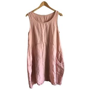 Pink Linen Dress Size S- Sleeveless, Pockets, Casual, Made in Italy